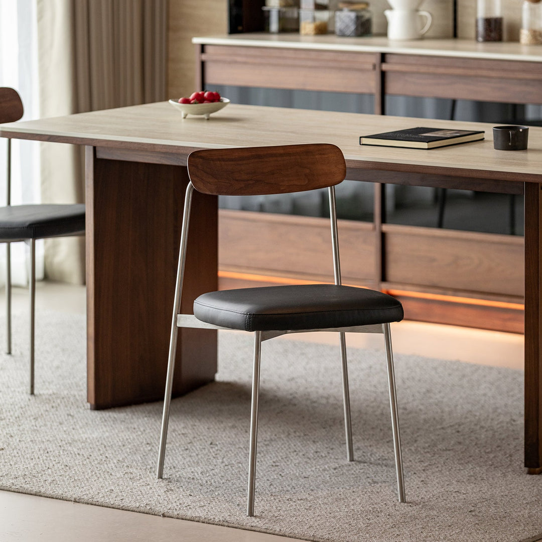 Bauhaus walnut wood dining chair wiener in close up details.