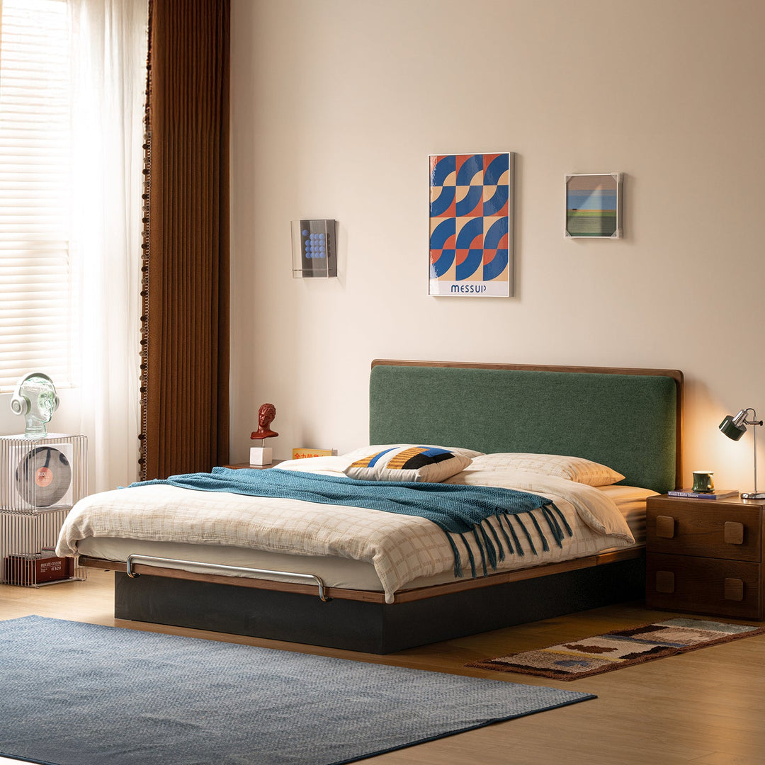 Bauhaus walnut wood storage bed film color swatches.