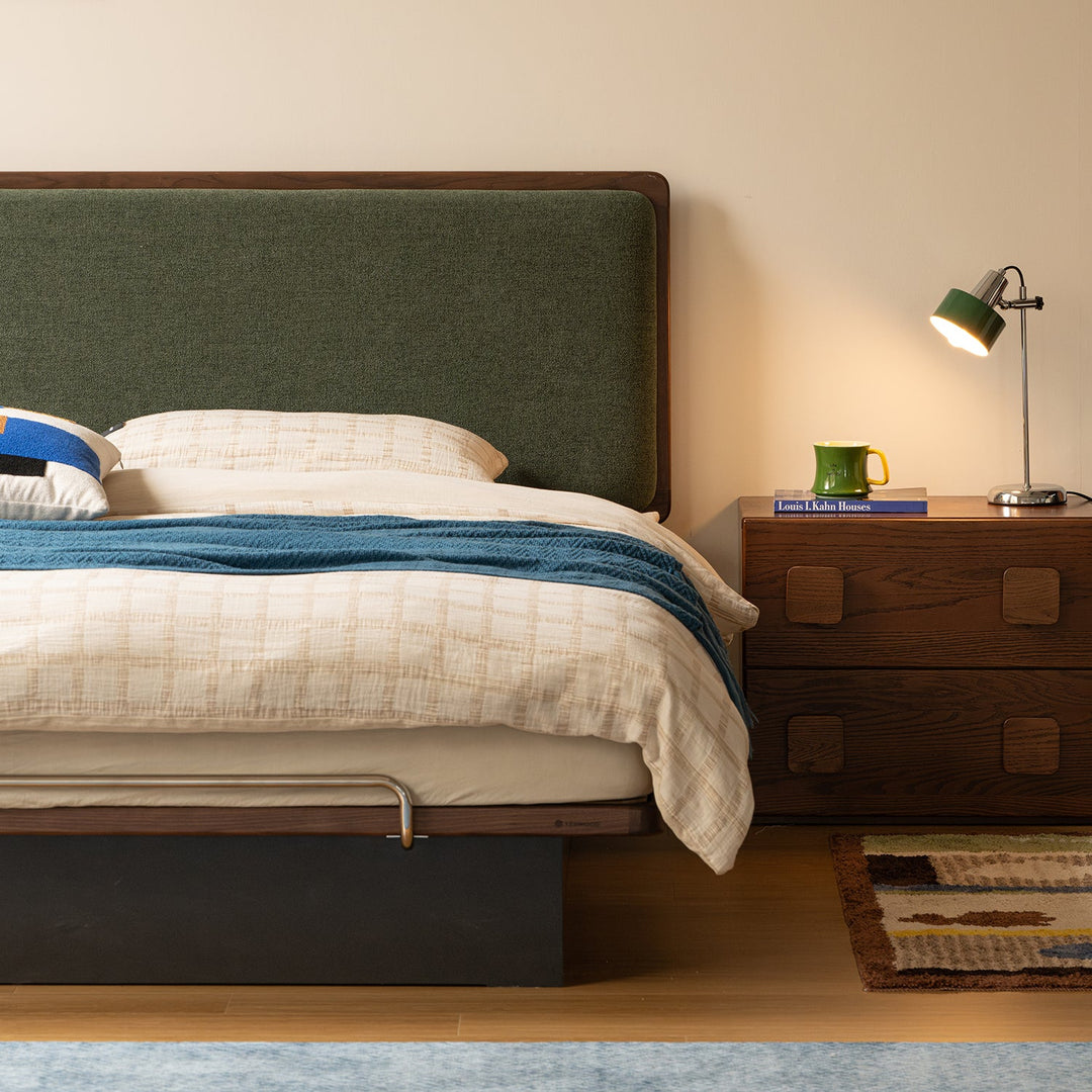 Bauhaus walnut wood storage bed film material variants.