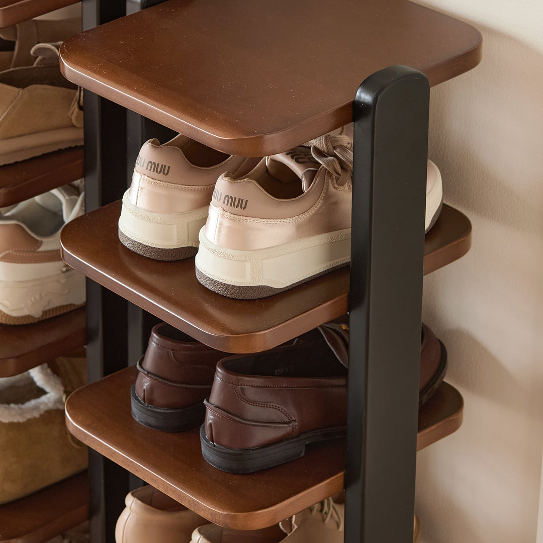 Bauhaus wood shoe shelf flow in still life.