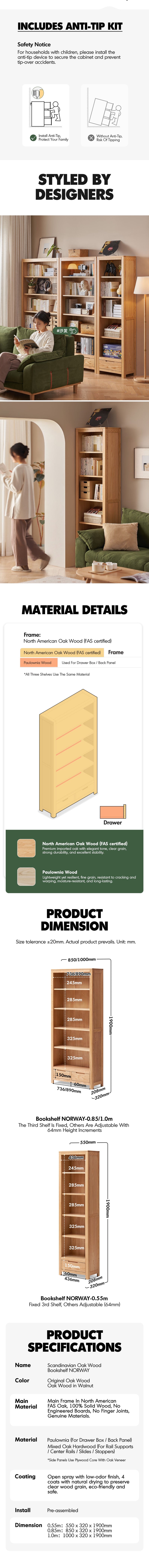more product details and feature of Scandinavian Oak Wood Bookshelf NORWAY