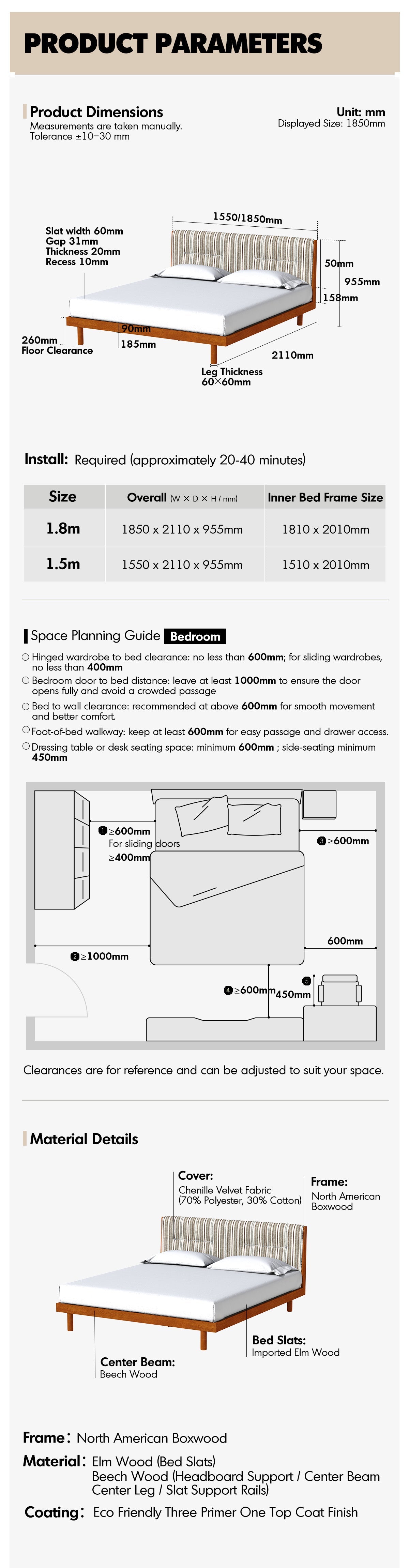 Bauhaus Chenille Velvet Fabric Boxwood Bed MILK More Details and Instruction_8