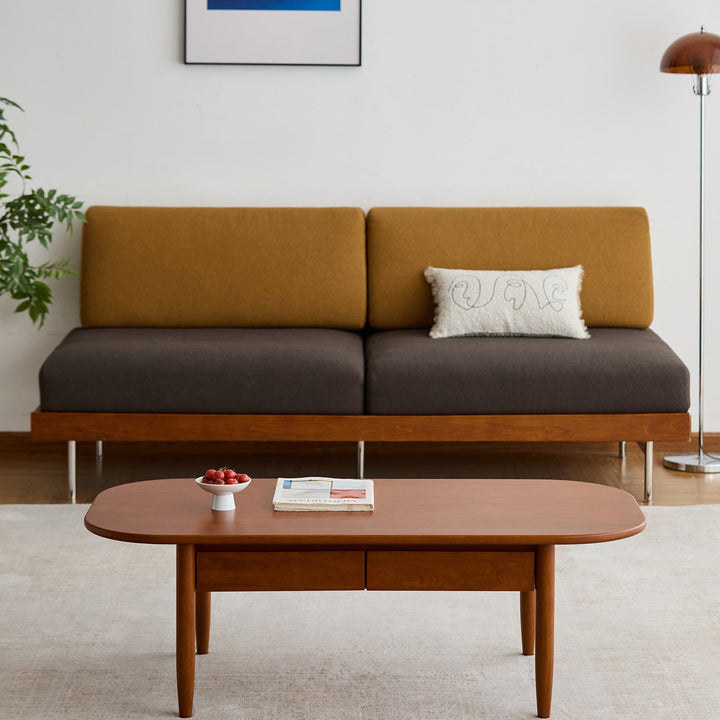 Vintage boxwood coffee table vista in close up details.