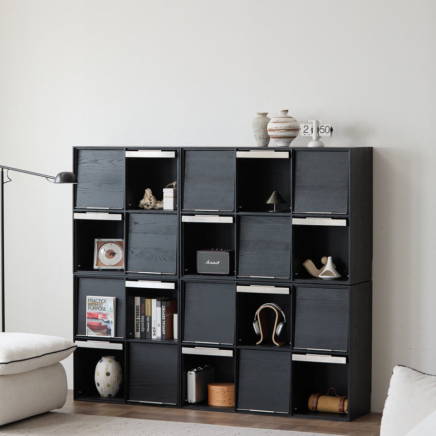Minimalist ash wood veneer modular box cabinet grid primary product view.