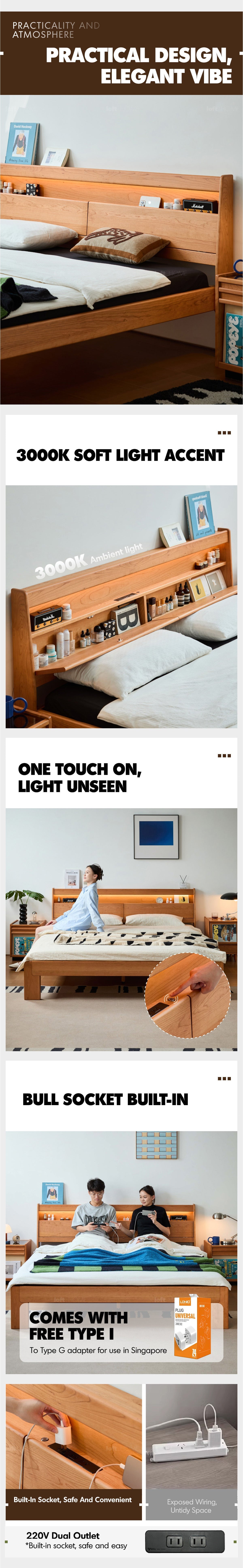 Scandinavian Cherry Wood Bed ACCOMPANY LIGHT More Details and Instruction_9