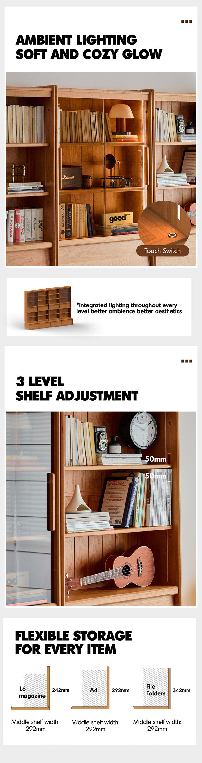 Scandinavian Cherry Wood Bookshelf VISTA More Details and Instruction_11