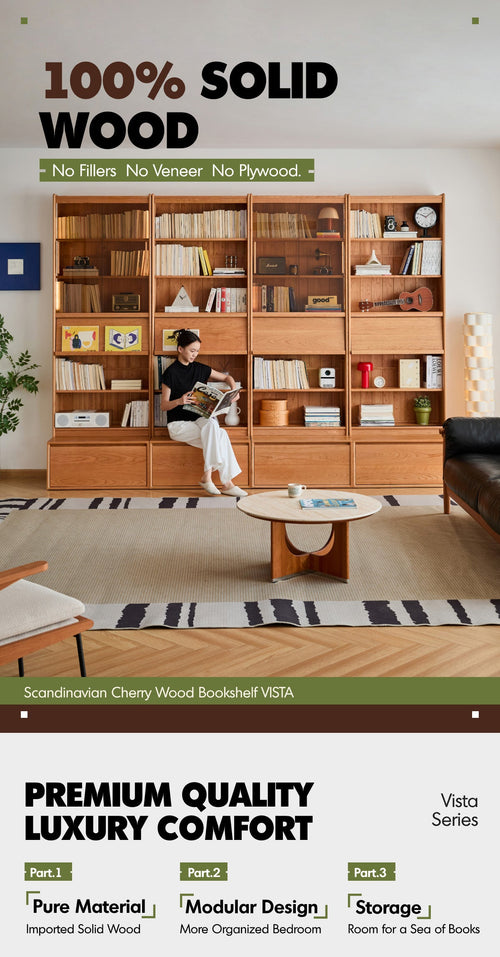Scandinavian Cherry Wood Bookshelf VISTA Good to Know Preview-1