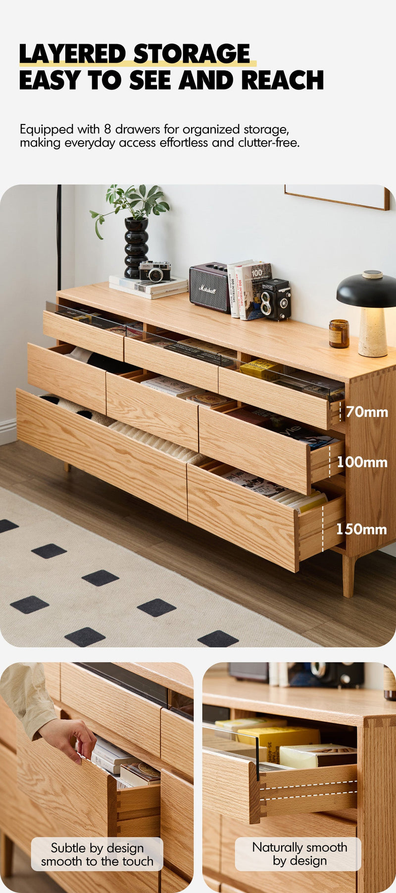 Scandinavian Oak Wood Chest Of 8 Drawers FLOATING LIGHT More Details and Instruction_3