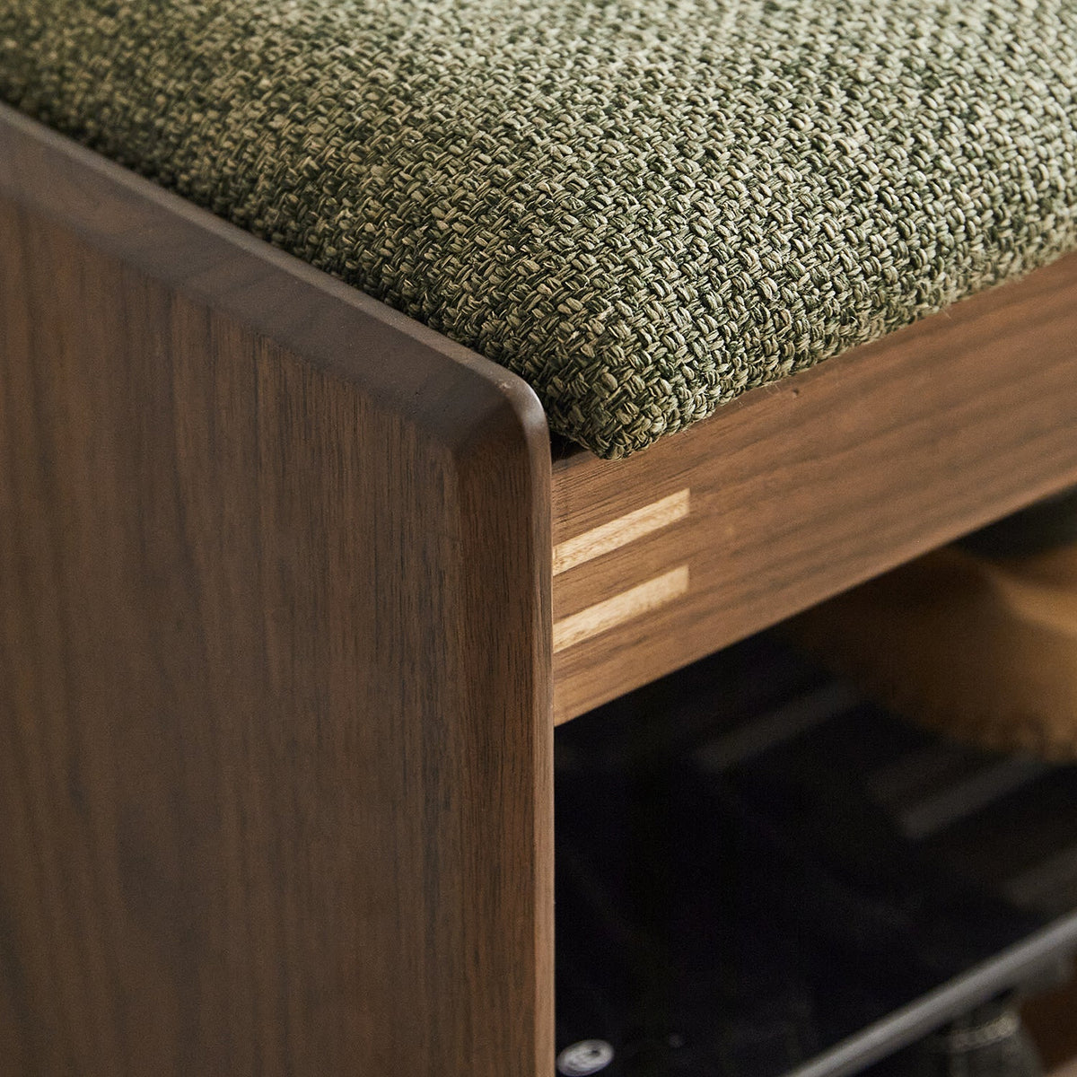 Japandi Walnut Wood Shoe Changing Bench DAWN Color Swatches