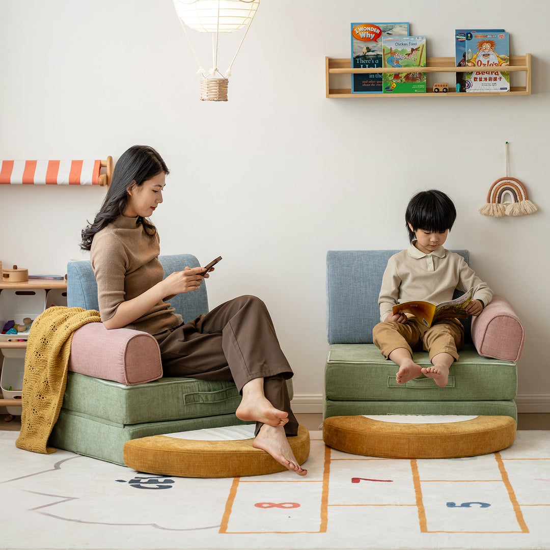 Contemporary chenille velvet fabric kids modular sofa block material variants.