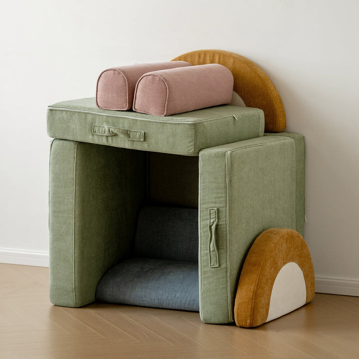 Contemporary chenille velvet fabric kids modular sofa block in real life style.