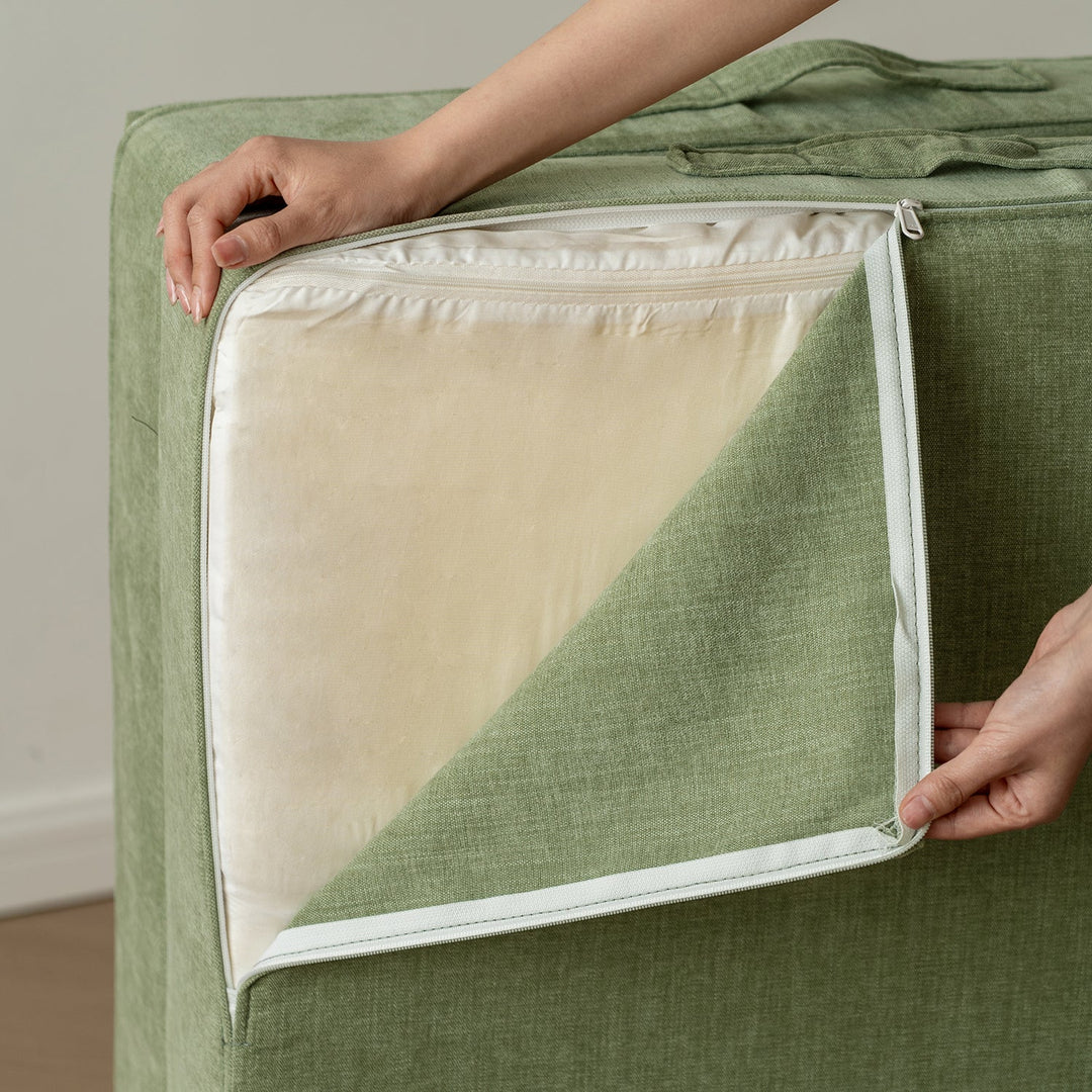 Contemporary chenille velvet fabric kids modular sofa block in close up details.