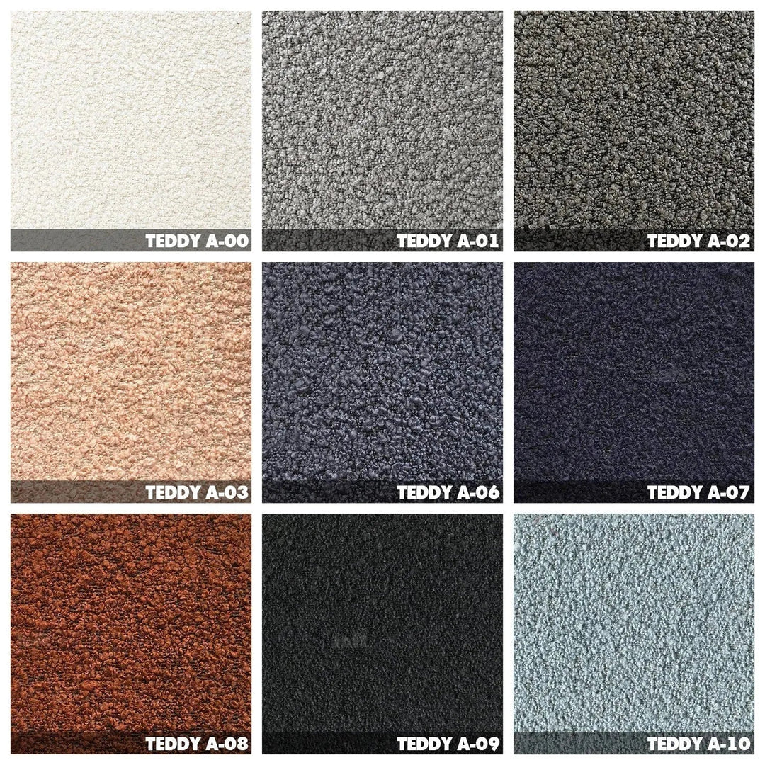 Cream fabric ottoman teddy color swatches.