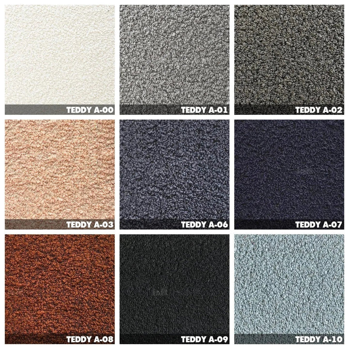 Cream fabric ottoman teddy color swatches.