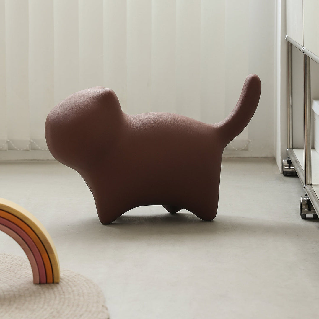 Bauhaus plastic ottoman cat in close up details.