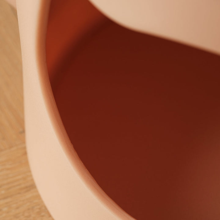 Contemporary plastic side table cat house in panoramic view.