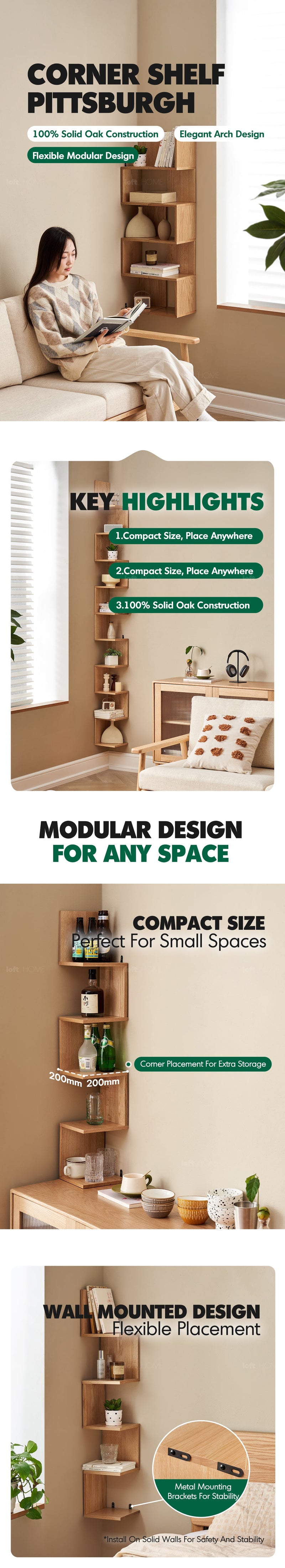 more product details and feature of Scandinavian Beech Wood Corner Shelf PITTSBURGH