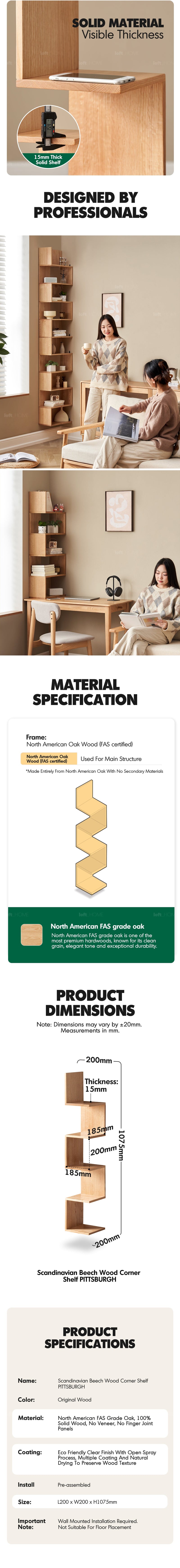 more product details and feature of Scandinavian Beech Wood Corner Shelf PITTSBURGH