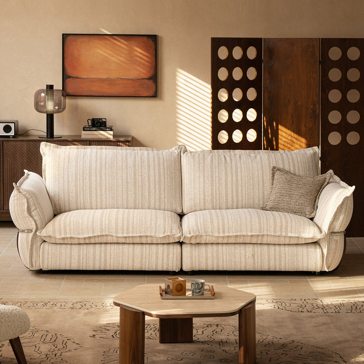 Cream boucle fabric 4 seater sofa circle primary product view.