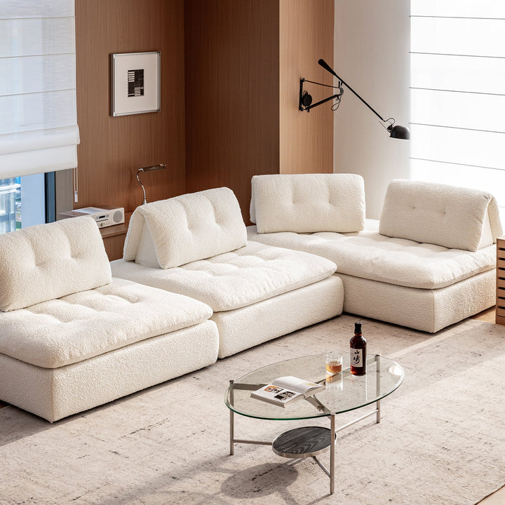 Cream boucle fabric modular 2 seater sofa couch bloc size charts.