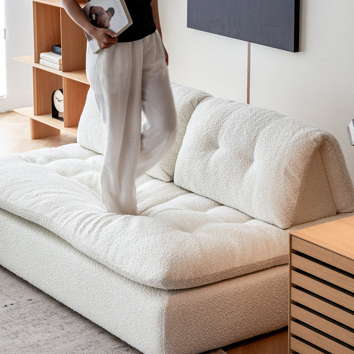 Cream boucle fabric modular 3 seater sofa couch bloc with context.