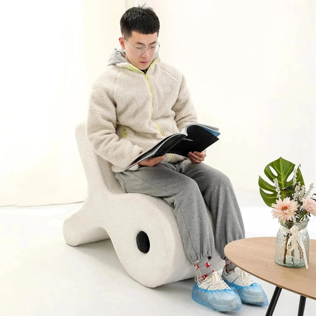 Cream boucle ottoman fish conceptual design.