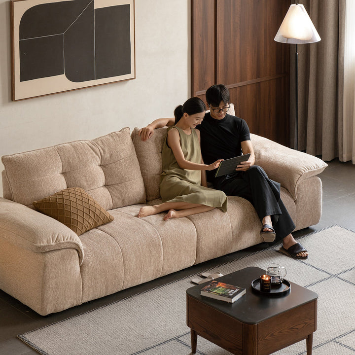 Cream chenille velvet fabric 4 seater sofa coconut primary product view.