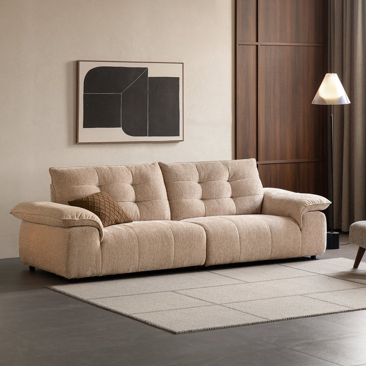Cream chenille velvet fabric 4 seater sofa coconut material variants.