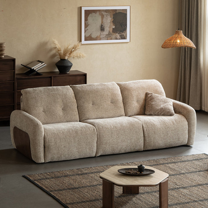 Cream chenille velvet fabric recliner 2 seater sofa mellow environmental situation.