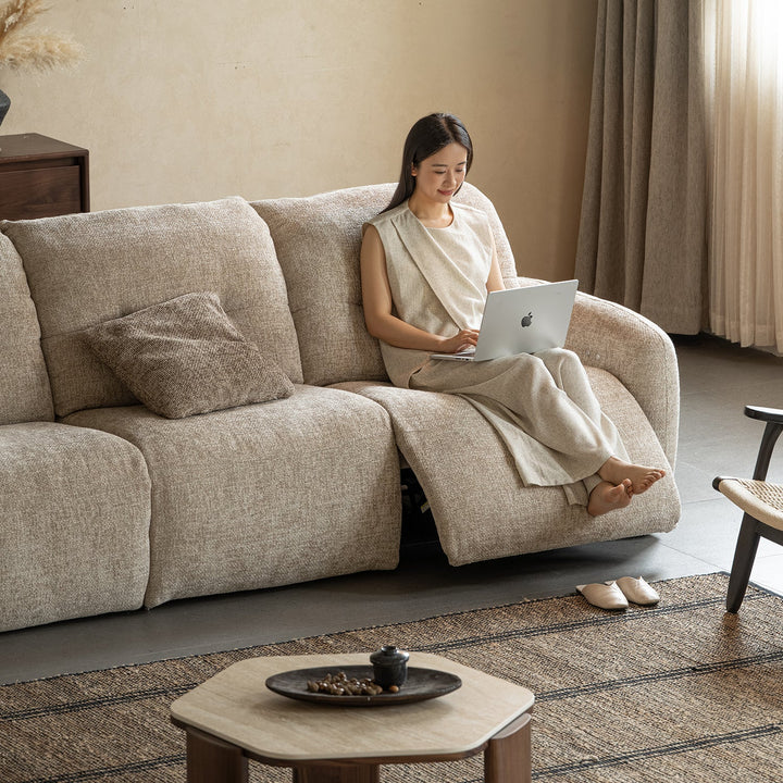 Cream chenille velvet fabric recliner 4 seater sofa mellow environmental situation.