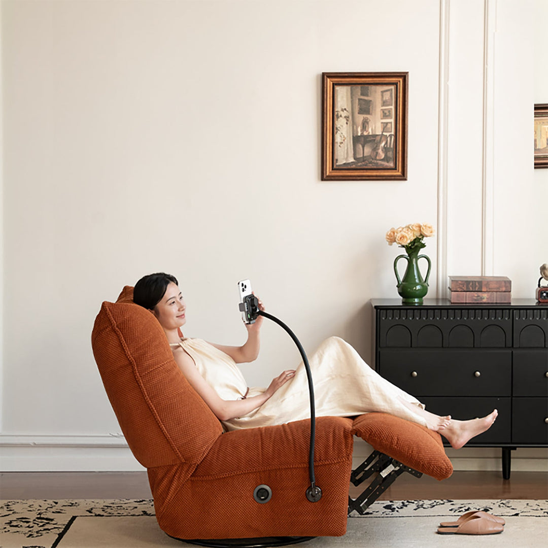 Cream corduroy velvet fabric electric recliner 1 seater sofa with phone holder chargeva material variants.