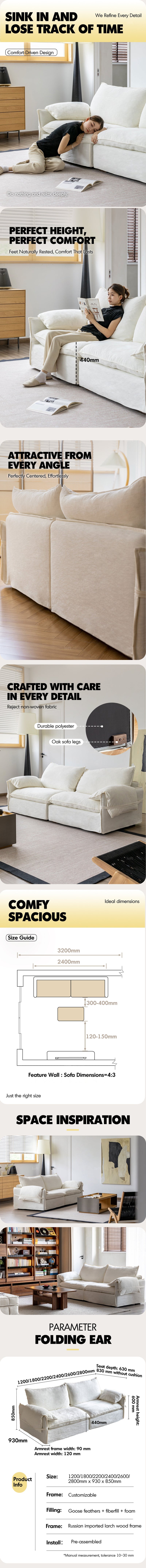 Cream Cotton Fabric 1 Seater Sofa FOLDING EAR More Details and Instruction_15