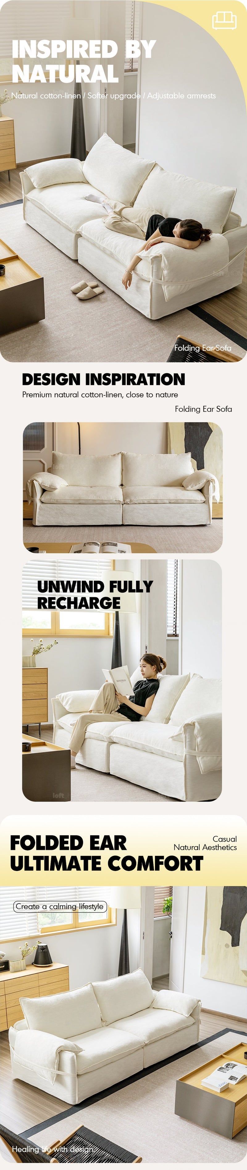 Cream Cotton Fabric 1 Seater Sofa FOLDING EAR More Details and Instruction