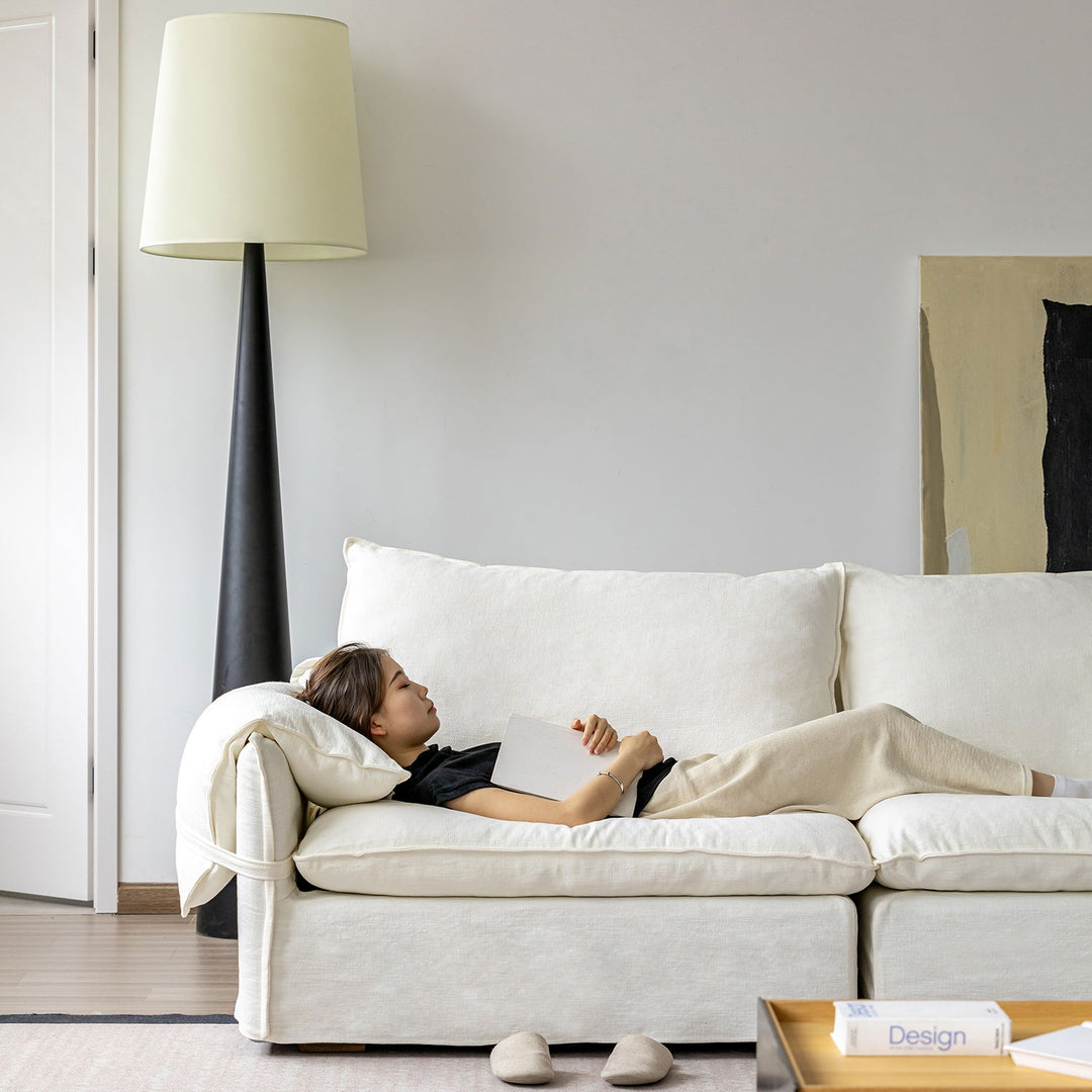 Cream Cotton Fabric 1 Seater Sofa FOLDING EAR