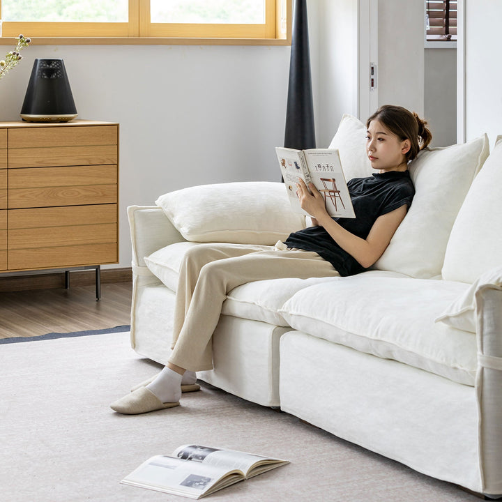 Cream Cotton Fabric 1 Seater Sofa FOLDING EAR