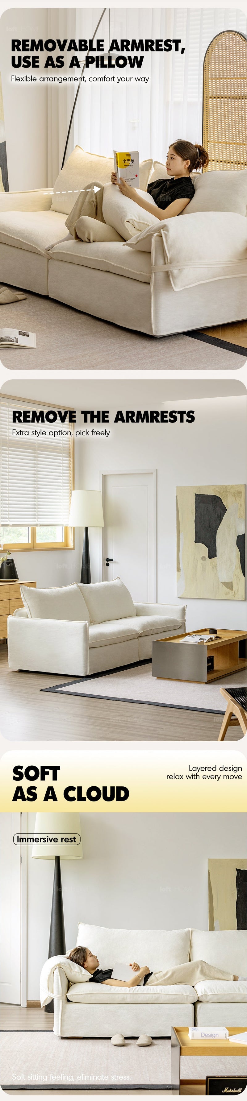 Cream Cotton Fabric 1 Seater Sofa FOLDING EAR More Details and Instruction_3