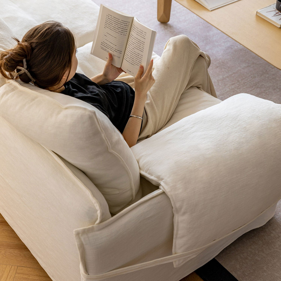 Cream Cotton Fabric 1 Seater Sofa FOLDING EAR