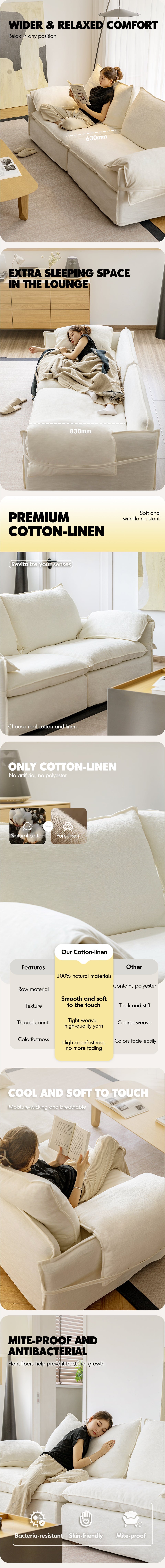 Cream Cotton Fabric 1 Seater Sofa FOLDING EAR More Details and Instruction_6