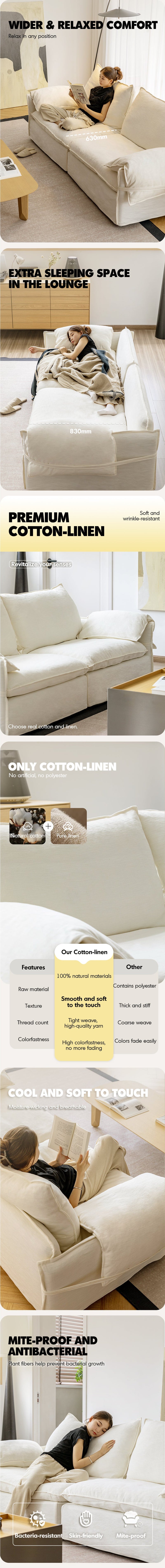 Cream Cotton Fabric 1 Seater Sofa FOLDING EAR More Details and Instruction_6