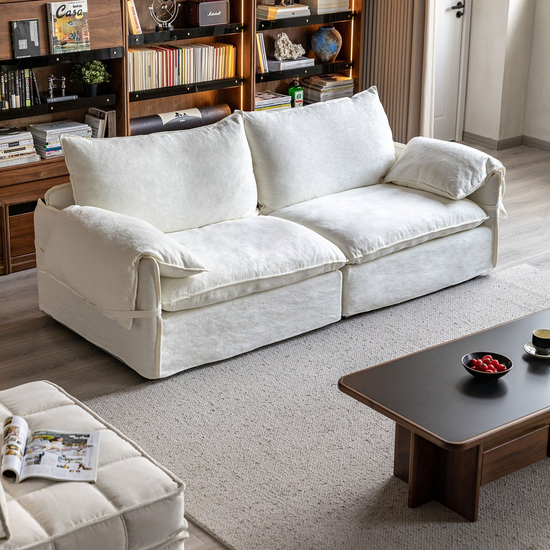 Cream Cotton Fabric 2 Seater Sofa FOLDING EAR