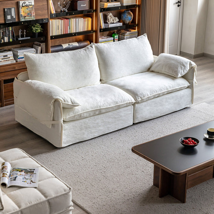 Cream Cotton Fabric 2 Seater Sofa FOLDING EAR