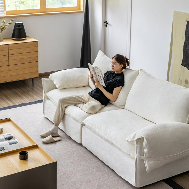 Cream Cotton Fabric 2 Seater Sofa FOLDING EAR