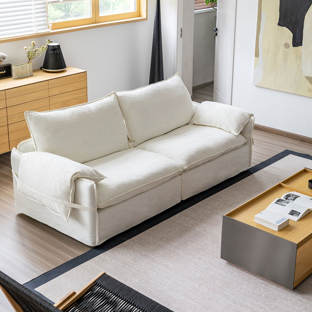 Cream Cotton Fabric 2 Seater Sofa FOLDING EAR