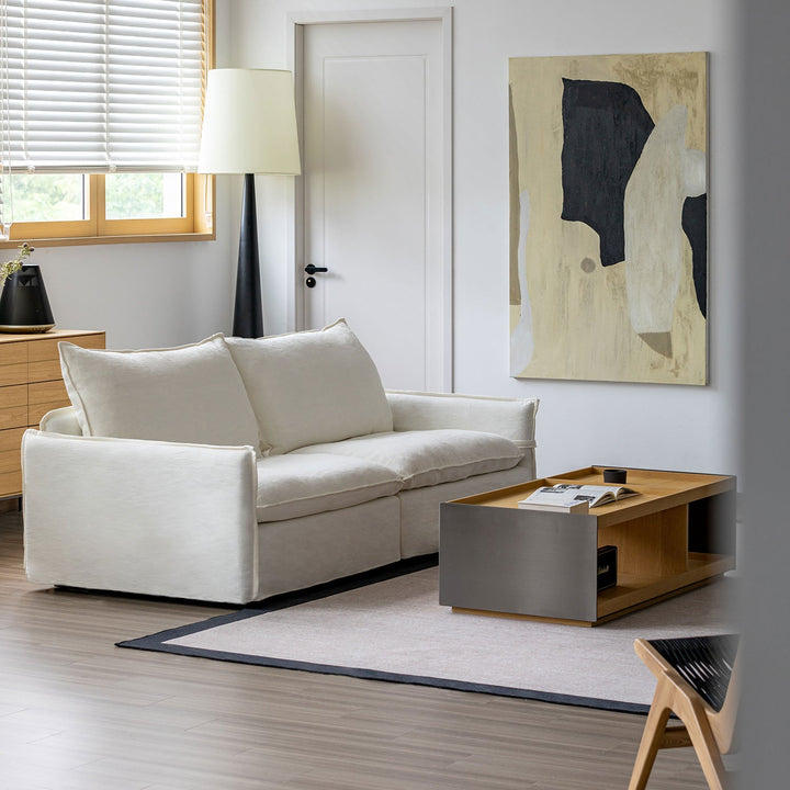 Cream Cotton Fabric 2 Seater Sofa FOLDING EAR