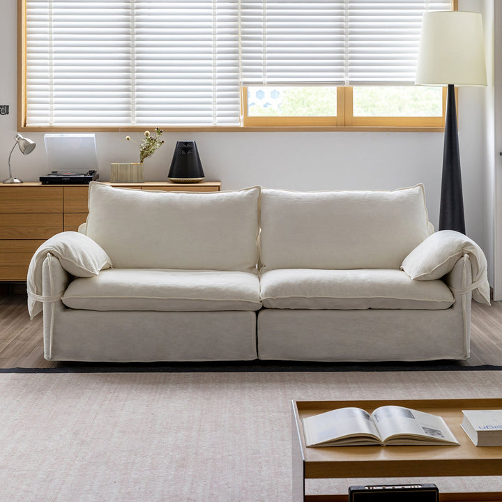 Cream Cotton Fabric 2 Seater Sofa FOLDING EAR