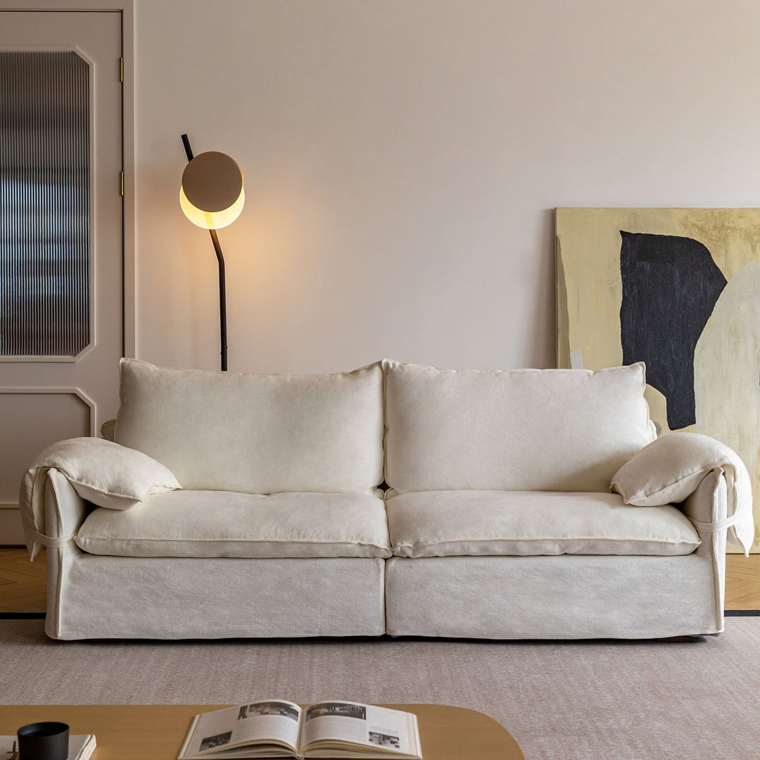 Cream Cotton Fabric 2 Seater Sofa FOLDING EAR