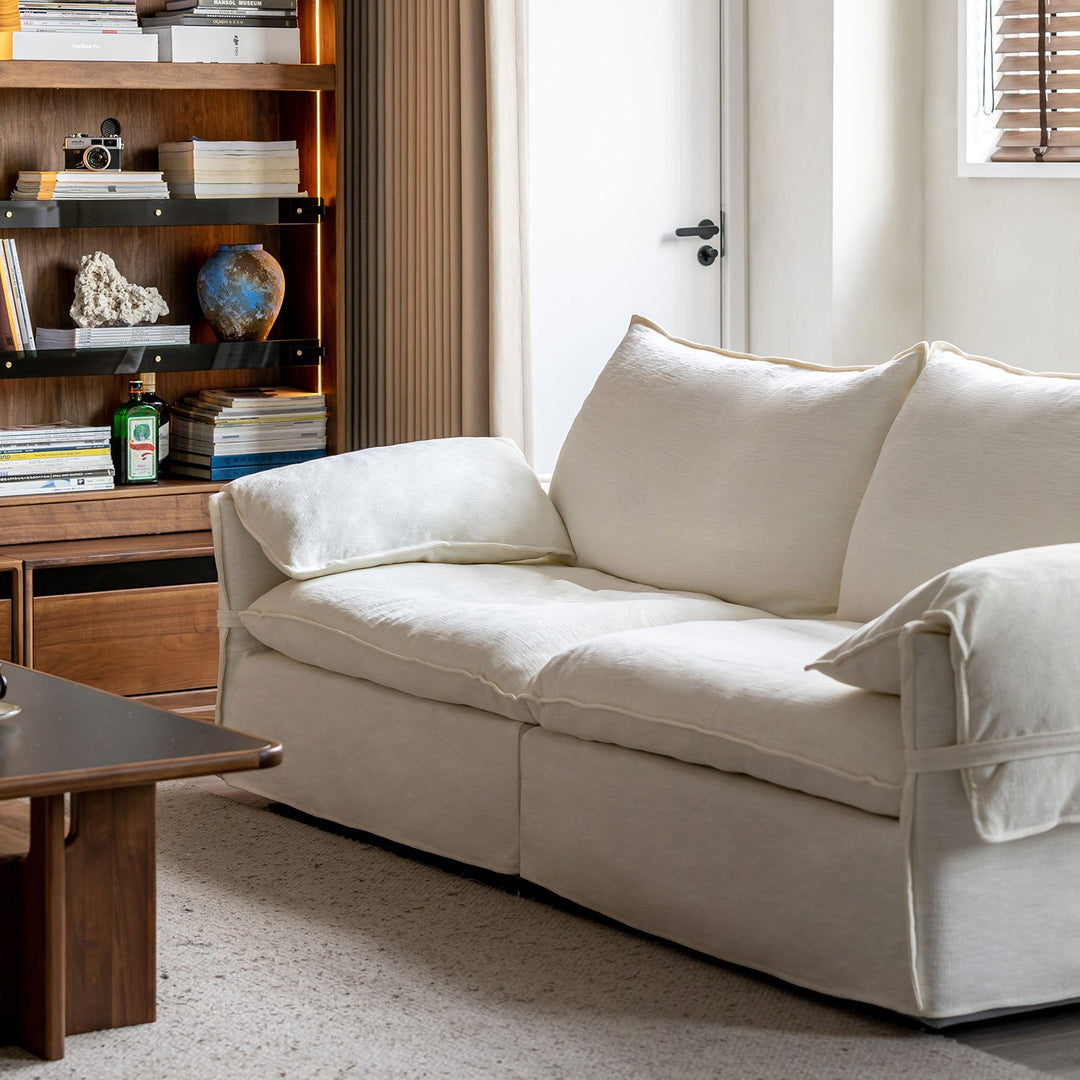 Cream Cotton Fabric 2 Seater Sofa FOLDING EAR