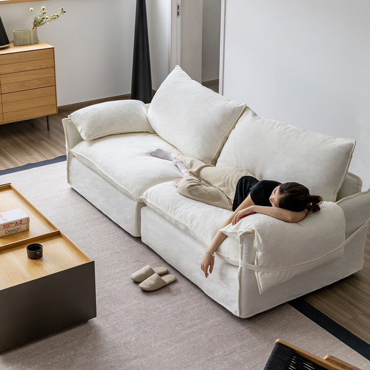 Cream Cotton Fabric 3 Seater Sofa FOLDING EAR