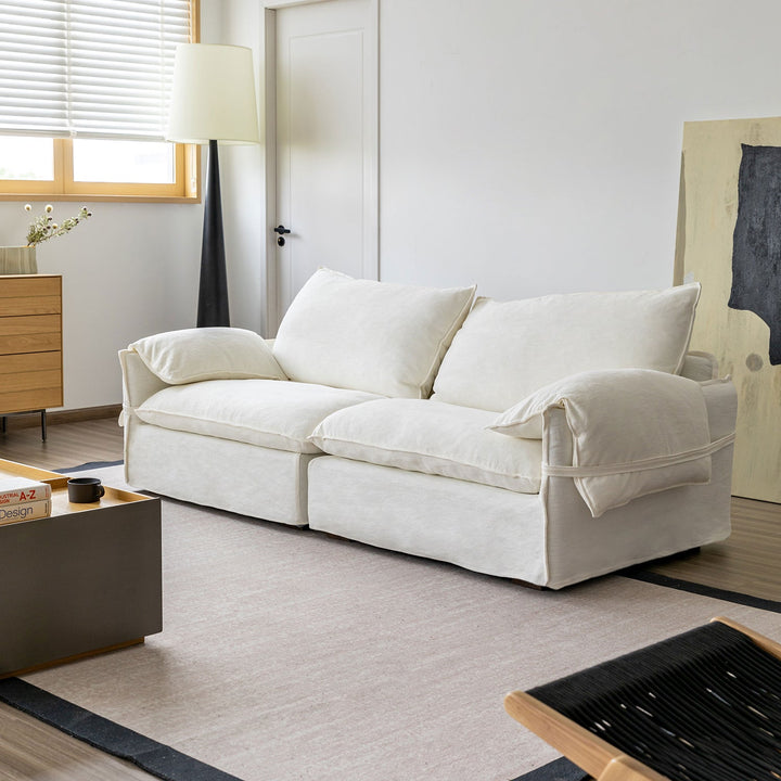 Cream Cotton Fabric 3 Seater Sofa FOLDING EAR