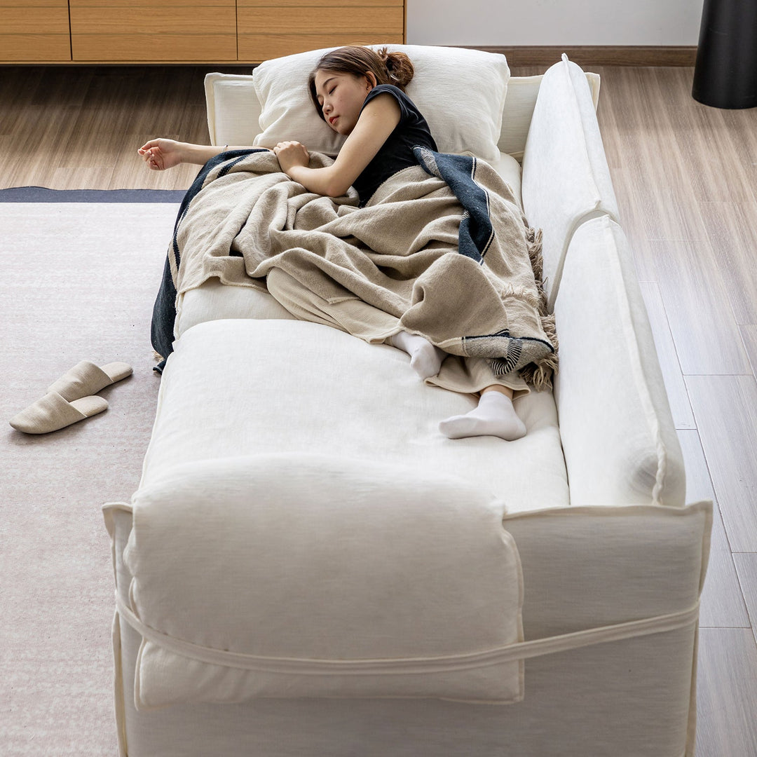 Cream Cotton Fabric 3 Seater Sofa FOLDING EAR